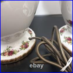 Royal Albert Old Country Roses Bone China Lamp Base Pair 11' 240V UK Plug READ