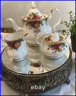 Royal Albert Old Country Roses Bone China Tea Set For 2 England Gold Rim Teapot