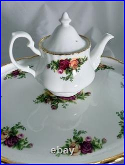 Royal Albert Old Country Roses Bone China Tea Set with Oval Tray Made in England Royal Albert Old Country Roses Bone China Tea Set with Oval Tray Made in England
