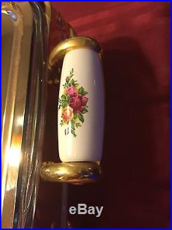 Royal Albert Old Country Roses Brass Server With Glass Baking Dish Rare