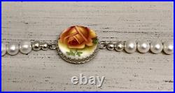 Royal Albert Old Country Roses Broken China Jewelry Pearl Silver Ladies Bracelet Royal Albert Old Country Roses Broken China Jewelry Pearl Silver Ladies Bracelet