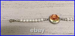 Royal Albert Old Country Roses Broken China Jewelry Pearl Silver Ladies Bracelet Royal Albert Old Country Roses Broken China Jewelry Pearl Silver Ladies Bracelet