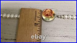 Royal Albert Old Country Roses Broken China Jewelry Pearl Silver Ladies Bracelet Royal Albert Old Country Roses Broken China Jewelry Pearl Silver Ladies Bracelet