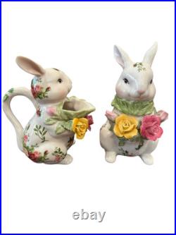 Royal Albert Old Country Roses Bunny Rabbit Sugar And Creamer Spring Easter