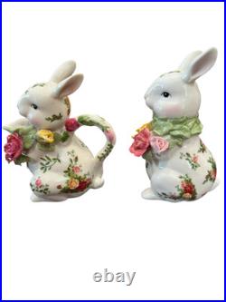 Royal Albert Old Country Roses Bunny Rabbit Sugar And Creamer Spring Easter