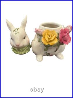 Royal Albert Old Country Roses Bunny Rabbit Sugar And Creamer Spring Easter
