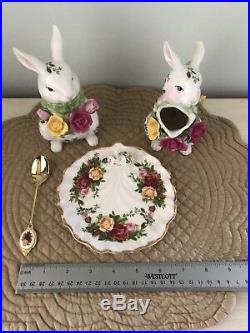 Royal Albert Old Country Roses Bunny Sugar Bowl, Creamer, Dish & Spoon Set
