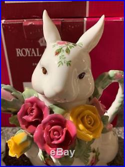 Royal Albert Old Country Roses Bunny Tea Set-Teapot, Sugar Bowl And Creamer NOS