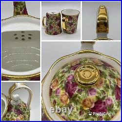 Royal Albert Old Country Roses CHINTZ TEAPOT 1999 Set With 2 Cups VTG