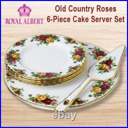 Royal Albert Old Country Roses Cake Server 6 pc Set, Bone China 24k gold New Box