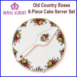 Royal Albert Old Country Roses Cake Server 6 pc Set, Bone China 24k gold New Box