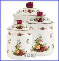 Royal Albert Old Country Roses Canister Set 3 Piece $200 New Large Box