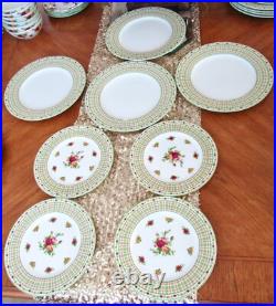 Royal Albert Old Country Roses Casual Plaid Set for 4 Fine Bone China 8 Pcs