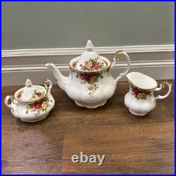 Royal Albert Old Country Roses China Teapot Cream Sugar Set 5pcs