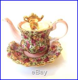 Royal Albert Old Country Roses Chintz Earthenware Cardew Teapot Ornate Decor