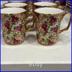 Royal Albert Old Country Roses Chintz Porcelain Mugs Set of 8 Floral 1999