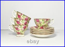 Royal Albert Old Country Roses (Chintz) Set of 4 Porcelain Tea Cups & Saucers