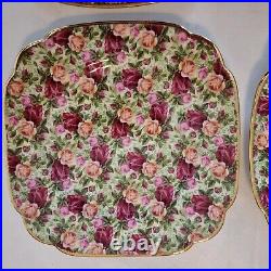 Royal Albert Old Country Roses Chintz Square Plate 8 Salad Gold Edge Set of 4