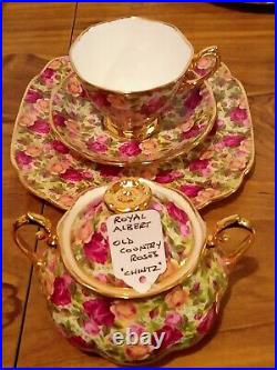 Royal Albert Old Country Roses Chintz Sugar bowl & Trio Cup Saucer & Large Plate