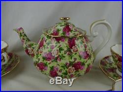 Royal Albert Old Country Roses Chintz Tea Pot & (4) Cups & Saucers MINT