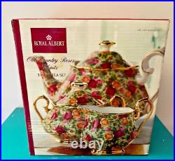 Royal Albert Old Country Roses Chintz Tea Set 3 Piece China Rare and Vintage