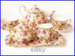 Royal Albert Old Country Roses Chintz Tea Set Teapot Teacups Sugar Creamer Tray