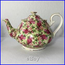 Royal Albert Old Country Roses Chintz Teapot 3 Cups Saucers Gold Gilt EUC