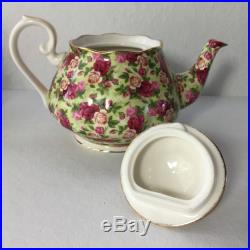 Royal Albert Old Country Roses Chintz Teapot 3 Cups Saucers Gold Gilt EUC