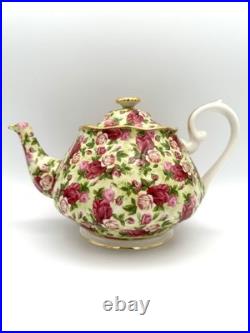 Royal Albert Old Country Roses Chintz Teapot, Creamer, Sugar & Tray, Set of 4