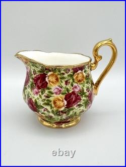 Royal Albert Old Country Roses Chintz Teapot, Creamer, Sugar & Tray, Set of 4