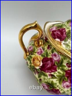 Royal Albert Old Country Roses Chintz Teapot, Creamer, Sugar & Tray, Set of 4