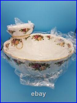 Royal Albert Old Country Roses Chip & Dip Serving Bowl Punch Centerpiece NEW HTF