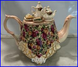 Royal Albert Old Country Roses Chitz Large Teapot Ceramic Paul Cardew 1996 EUC