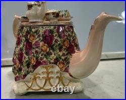 Royal Albert Old Country Roses Chitz Large Teapot Ceramic Paul Cardew 1996 EUC