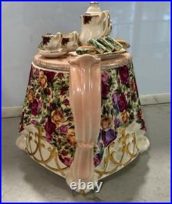 Royal Albert Old Country Roses Chitz Large Teapot Ceramic Paul Cardew 1996 EUC