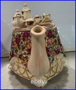 Royal Albert Old Country Roses Chitz Large Teapot Ceramic Paul Cardew 1996 EUC
