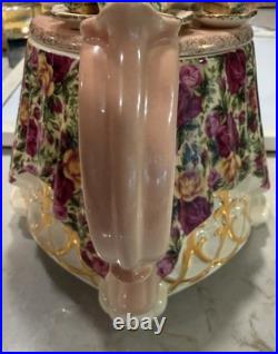 Royal Albert Old Country Roses Chitz Large Teapot Ceramic Paul Cardew 1996 EUC