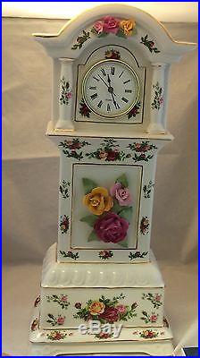Royal Albert Old Country Roses Clock Beautiful Mantel Piece 16 Tall Pink