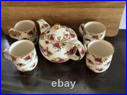 Royal Albert Old Country Roses Coffee Pot & 4 Mugs Set Gold Trim England Floral