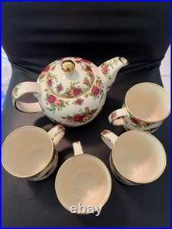 Royal Albert Old Country Roses Coffee Pot & 4 Mugs Set Gold Trim England Floral