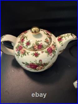 Royal Albert Old Country Roses Coffee Pot & 4 Mugs Set Gold Trim England Floral