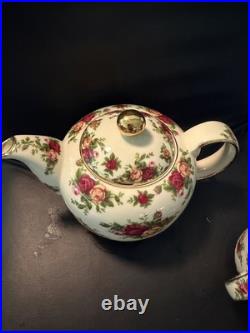 Royal Albert Old Country Roses Coffee Pot & 4 Mugs Set Gold Trim England Floral