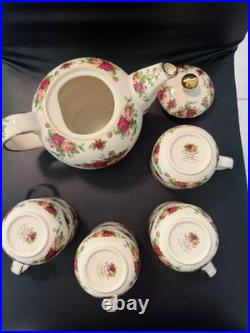 Royal Albert Old Country Roses Coffee Pot & 4 Mugs Set Gold Trim England Floral
