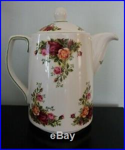 Royal Albert Old Country Roses Coffee Pot with Lid Green Trim Made in England