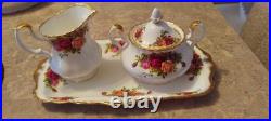 Royal Albert Old Country Roses Cream And Sugar Set LID And Tray Brushed Gold