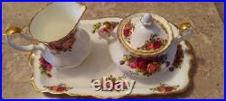 Royal Albert Old Country Roses Cream And Sugar Set LID And Tray Brushed Gold