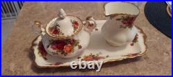 Royal Albert Old Country Roses Cream And Sugar Set LID And Tray Brushed Gold