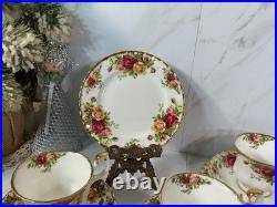 Royal Albert Old Country Roses Cups + Saucers + Dessert Plates Service For 4