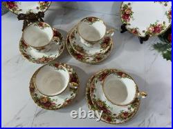 Royal Albert Old Country Roses Cups + Saucers + Dessert Plates Service For 4