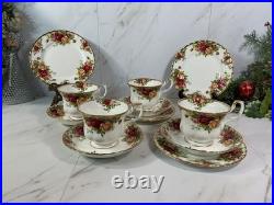 Royal Albert Old Country Roses Cups + Saucers + Dessert Plates Service For 4